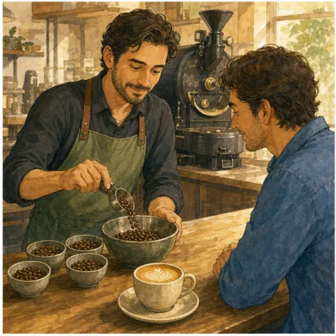 English lesson illustration for Coffee Knowledge 3: Blends, Origins, and Roasts