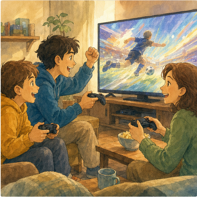 English lesson illustration for Playing Video Games scene 2: Action And Sports Games