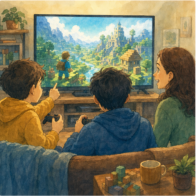 English lesson illustration for Playing Video Games scene 3: Adventure And Building Games