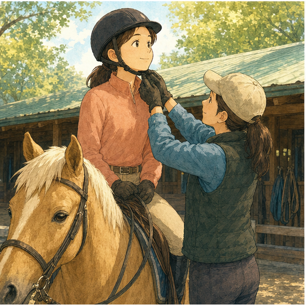 English lesson illustration for Horse Riding: Ride Slowly and Safely scene 3: Safety Comes First