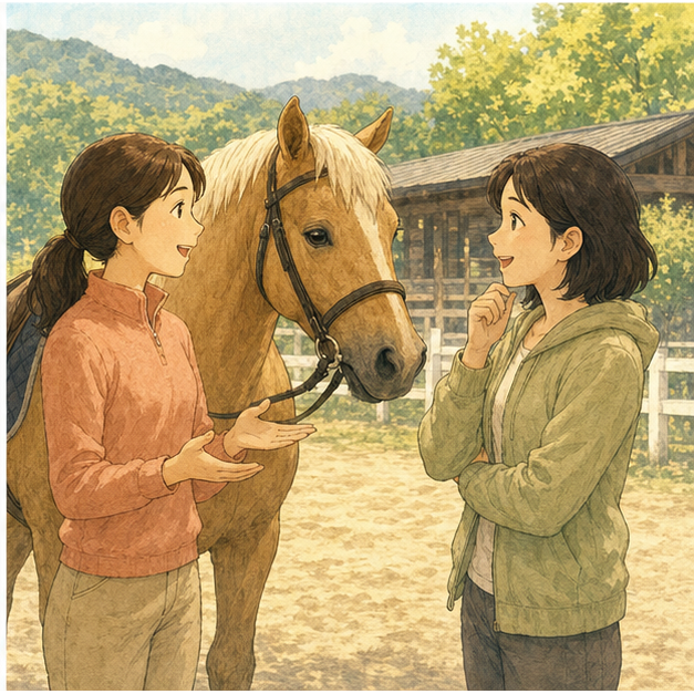 English lesson illustration for Horse Riding: Ride Slowly and Safely scene 4: Speaking Practice: Explain the First Ride
