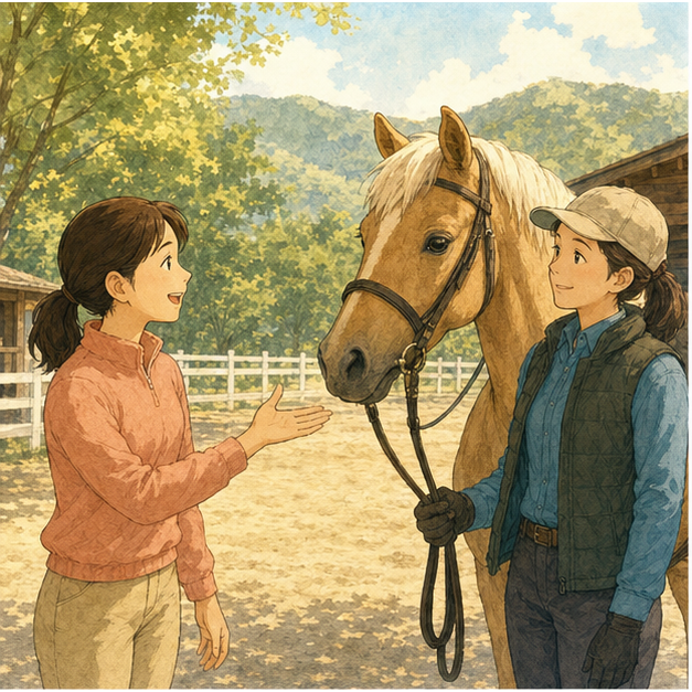 English lesson illustration for Horse Riding: Ride Slowly and Safely