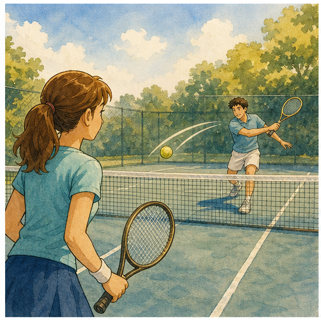 English lesson illustration for Tennis: Rallies, Court Surfaces, and Smart Choices