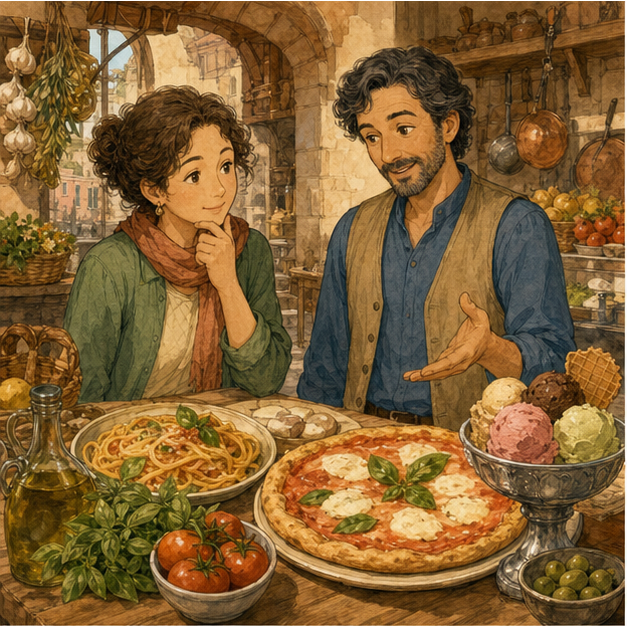 English lesson illustration for Italy: Food, Famous Places, and History